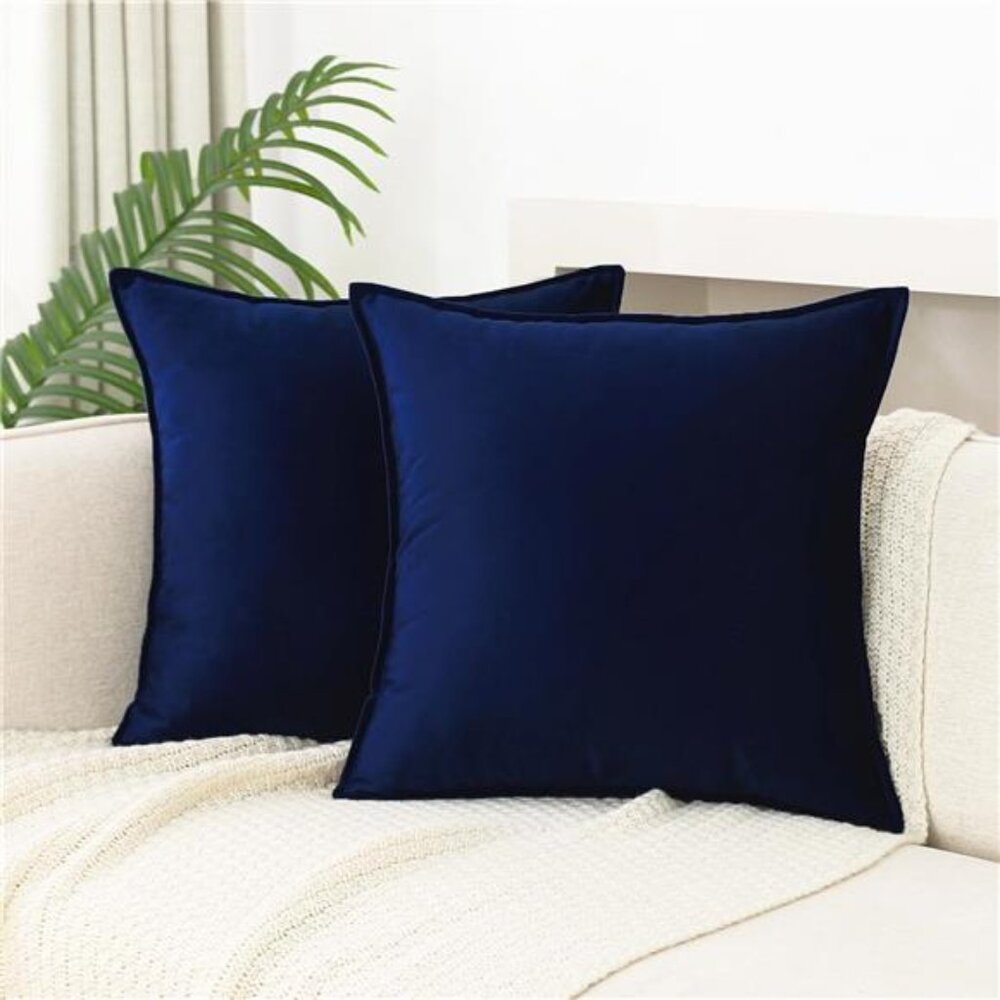 Velvet Navy Blue Throw Pillow Covers 18x18 Inches Pack of 2 Soft Decorative